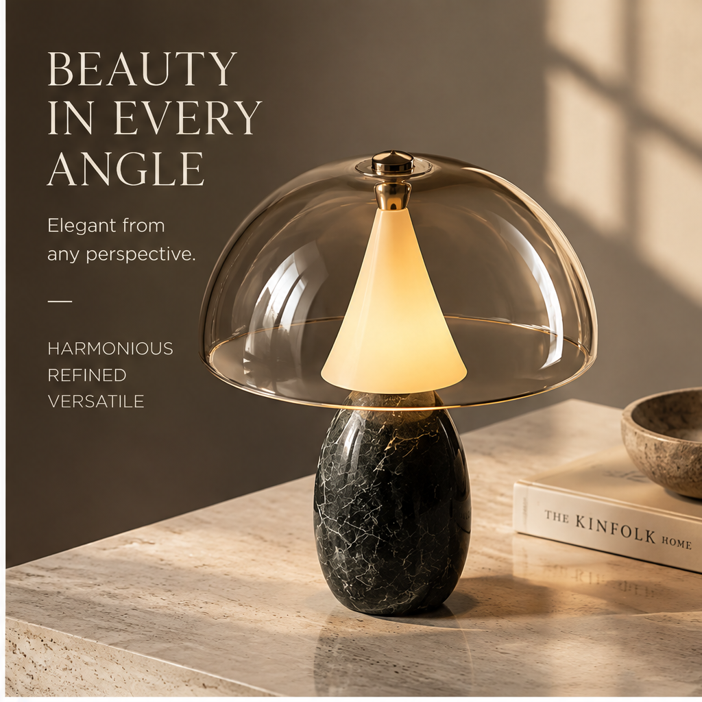 OMGANASA Stone Base Glass Dome Mushroom Table Lamp - Detail