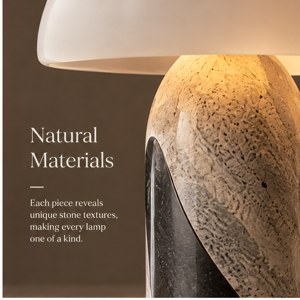 OMGANASA Dual-Tone Stone Opal Glass Mushroom Table Lamp - Natural Materials Detail