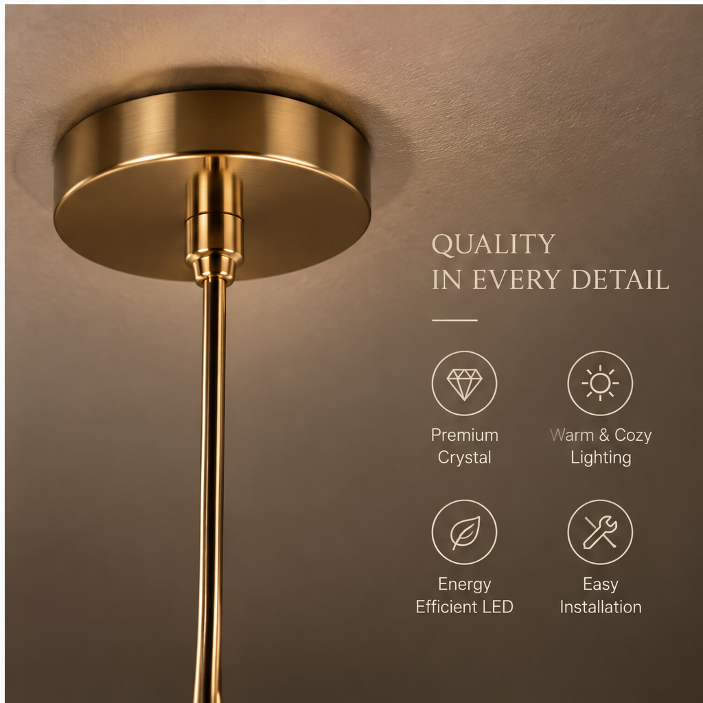 OMGANASA Crystal Leaf Branch Gold LED Pendant Chandelier Light - Quality Canopy Detail