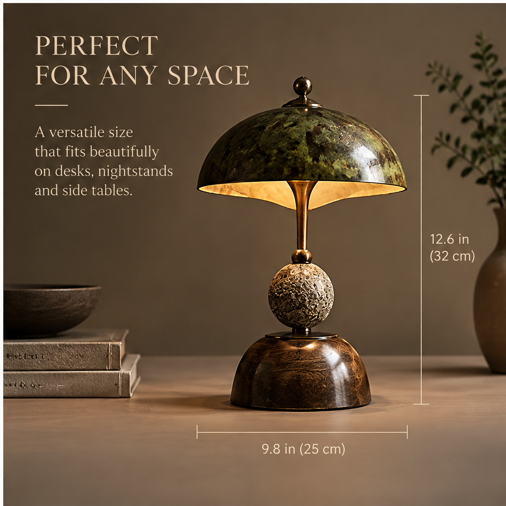 OMGANASA Vintage Dome Shade Natural Stone Sphere Bronze Table Lamp - Perfect for Any Space Dimensions