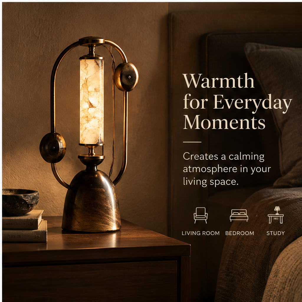 OMGANASA Vintage Marble Column Arch Frame Bronze Table Lamp - Warmth for Everyday Moments Scene