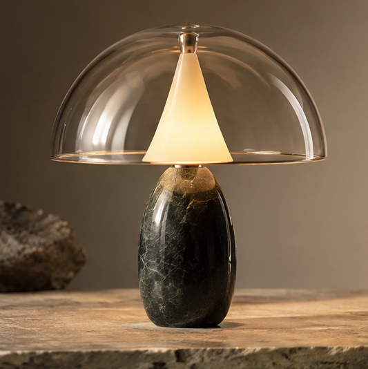 OMGANASA Stone Base Glass Dome Mushroom Table Lamp - Ambient Scene