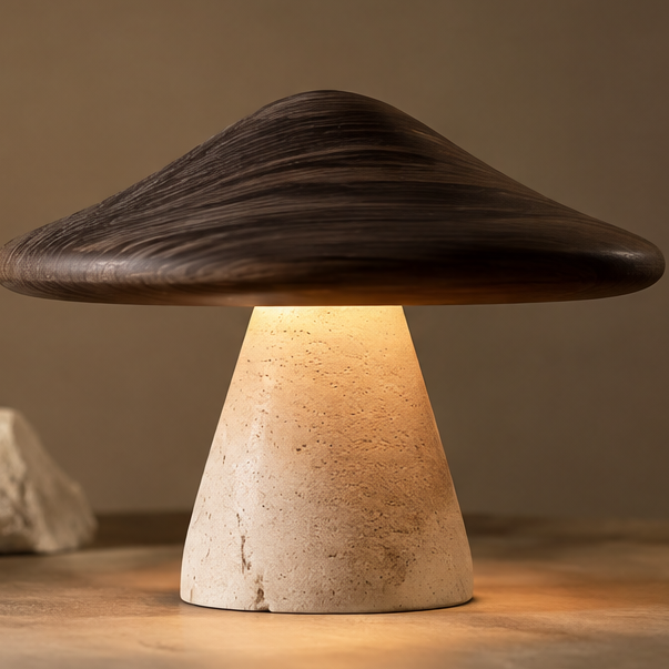 OMGANASA Solid Wood Shade Travertine Mushroom Table Lamp - Main View