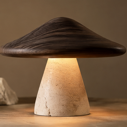 OMGANASA Solid Wood Shade Travertine Mushroom Table Lamp - Main View