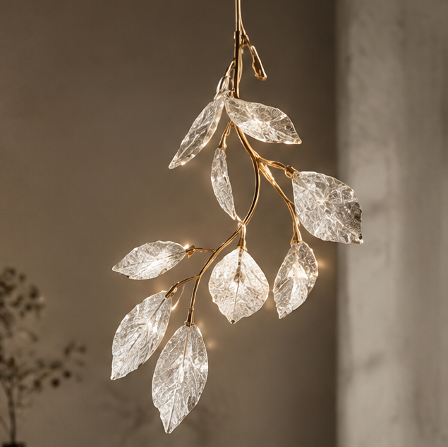 OMGANASA Crystal Leaf Branch Gold LED Pendant Chandelier Light - Main View