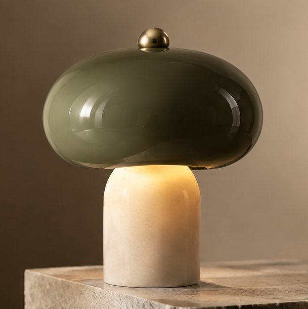 OMGANASA Green Glass Tri-Color LED Mushroom Table Lamp - Main View