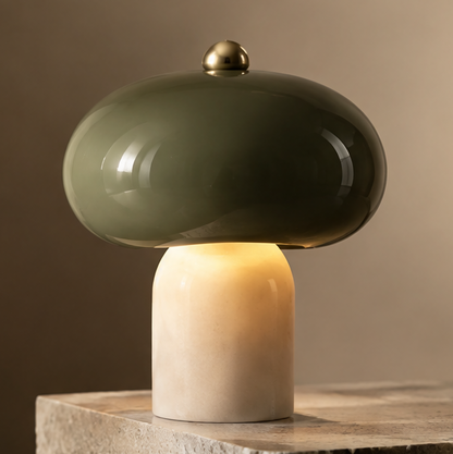 OMGANASA Green Glass Tri-Color LED Mushroom Table Lamp - Main View