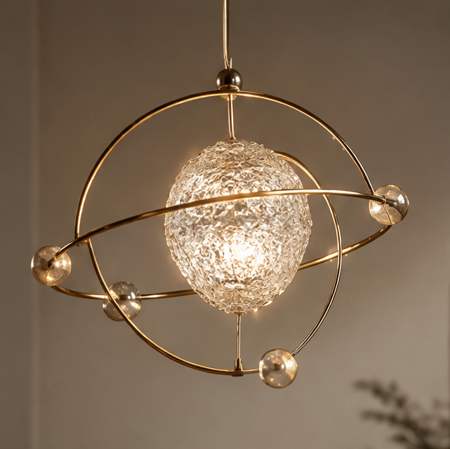 OMGANASA Solar System Crystal Globe Gold Chandelier Pendant Light - Main View