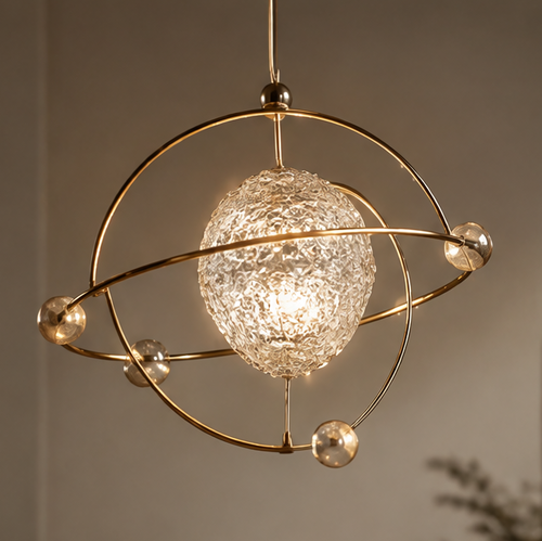 OMGANASA Solar System Crystal Globe Gold Chandelier Pendant Light - Main View