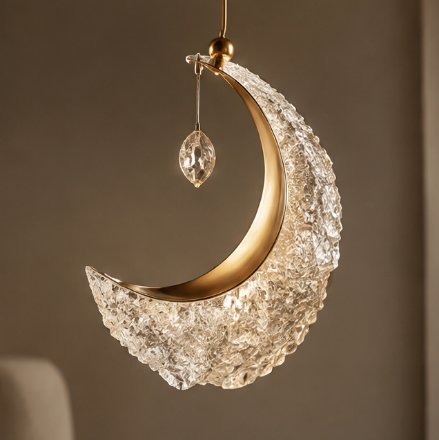 OMGANASA Crescent Moon K9 Crystal Gold Pendant Chandelier Light - Main View