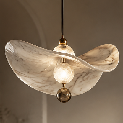 OMGANASA Marble Stone Leaf Shade Dual Globe Gold Pendant Light - Main View