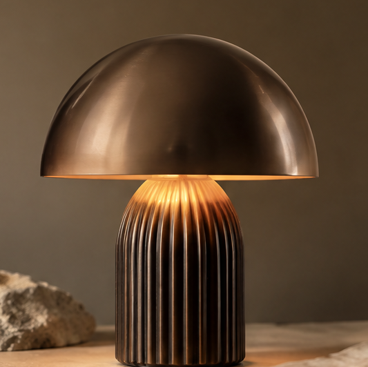 OMGANASA Bronze Metal Dome Ribbed Base Dimmable Mushroom Lamp - Main View
