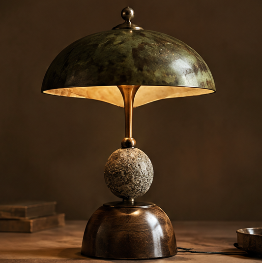 OMGANASA Vintage Dome Shade Natural Stone Sphere Bronze Table Lamp - Main View