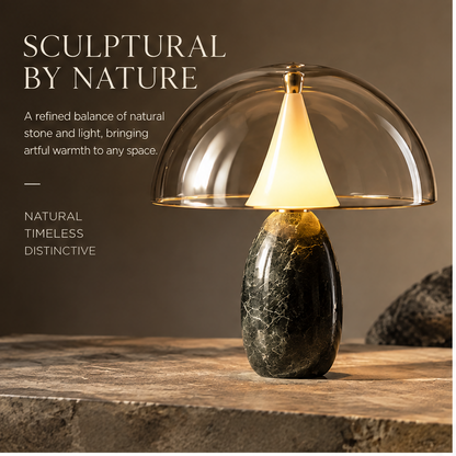 OMGANASA Stone Base Glass Dome Mushroom Table Lamp - Angle View
