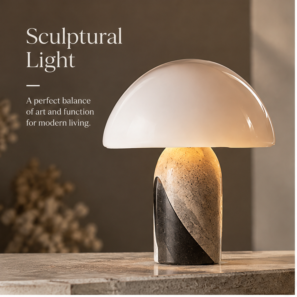 OMGANASA Dual-Tone Stone Opal Glass Mushroom Table Lamp - Sculptural Light