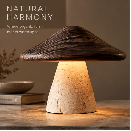OMGANASA Solid Wood Shade Travertine Mushroom Table Lamp - Natural Harmony