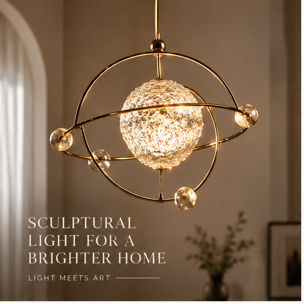 OMGANASA Solar System Crystal Globe Gold Chandelier Pendant Light - Sculptural Glow