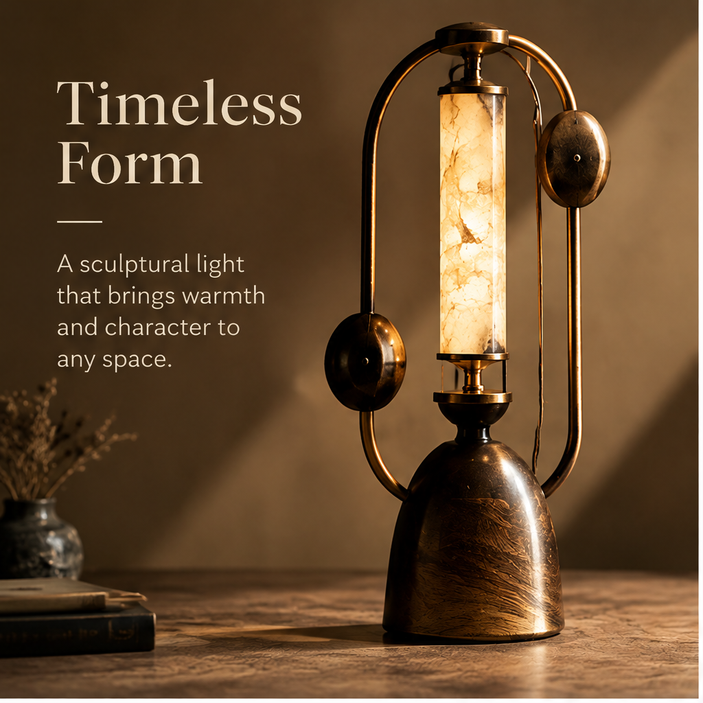 OMGANASA Vintage Marble Column Arch Frame Bronze Table Lamp - Timeless Form Scene