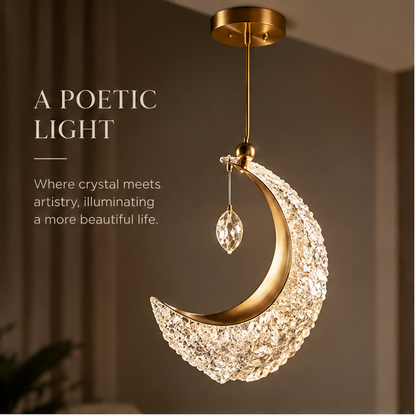 OMGANASA Crescent Moon K9 Crystal Gold Pendant Chandelier Light - A Poetic Light Scene
