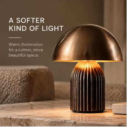 OMGANASA Bronze Metal Dome Ribbed Base Dimmable Mushroom Lamp - Three Brightness Levels