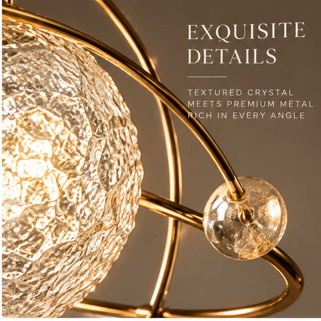 OMGANASA Solar System Crystal Globe Gold Chandelier Pendant Light - Exquisite Details