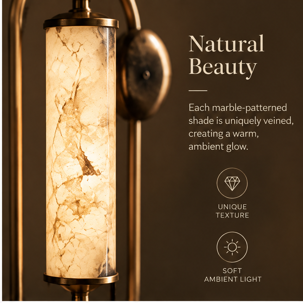 OMGANASA Vintage Marble Column Arch Frame Bronze Table Lamp - Natural Beauty Marble Detail