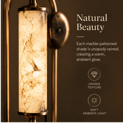 OMGANASA Vintage Marble Column Arch Frame Bronze Table Lamp - Natural Beauty Marble Detail