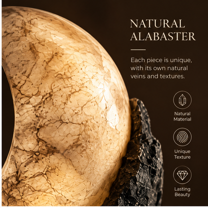 OMGANASA Natural Alabaster Crescent Moon Raw Stone Sculptural Table Lamp - Natural Alabaster Detail