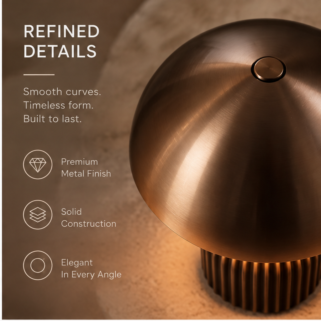 OMGANASA Bronze Metal Dome Ribbed Base Dimmable Mushroom Lamp - Refined Details