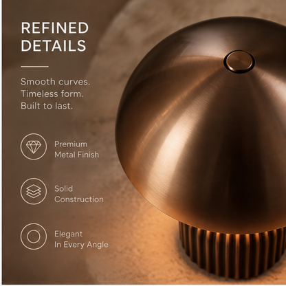 OMGANASA Bronze Metal Dome Ribbed Base Dimmable Mushroom Lamp - Refined Details