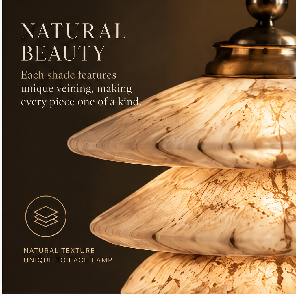 OMGANASA Triple-Tier Marble Glass Shade Art Deco Bronze Ball Table Lamp - Natural Beauty Shade Detail