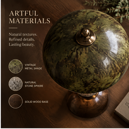 OMGANASA Vintage Dome Shade Natural Stone Sphere Bronze Table Lamp - Artful Materials Detail
