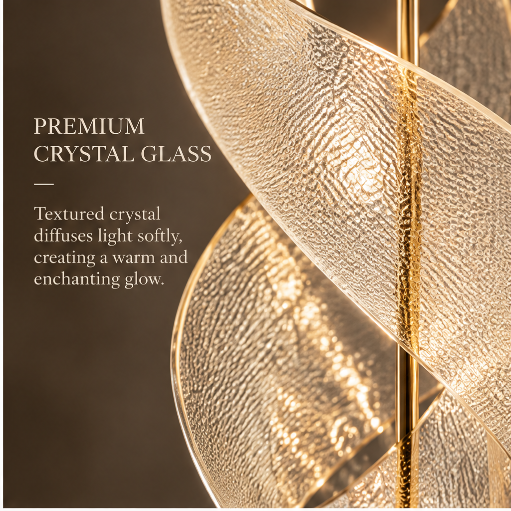 OMGANASA Spiral Crystal Glass Gold Sculptural Pendant Chandelier - Premium Crystal Glass Detail