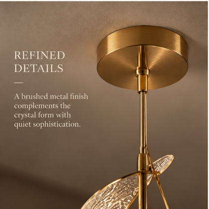 OMGANASA Spiral Crystal Glass Gold Sculptural Pendant Chandelier - Refined Canopy Detail