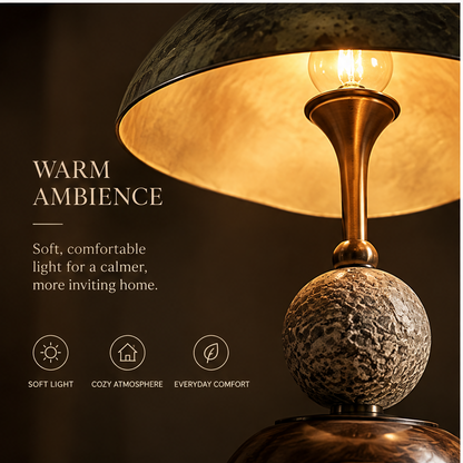 OMGANASA Vintage Dome Shade Natural Stone Sphere Bronze Table Lamp - Warm Ambience Interior Detail