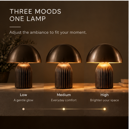OMGANASA Bronze Metal Dome Ribbed Base Dimmable Mushroom Lamp - Softer Light Scene
