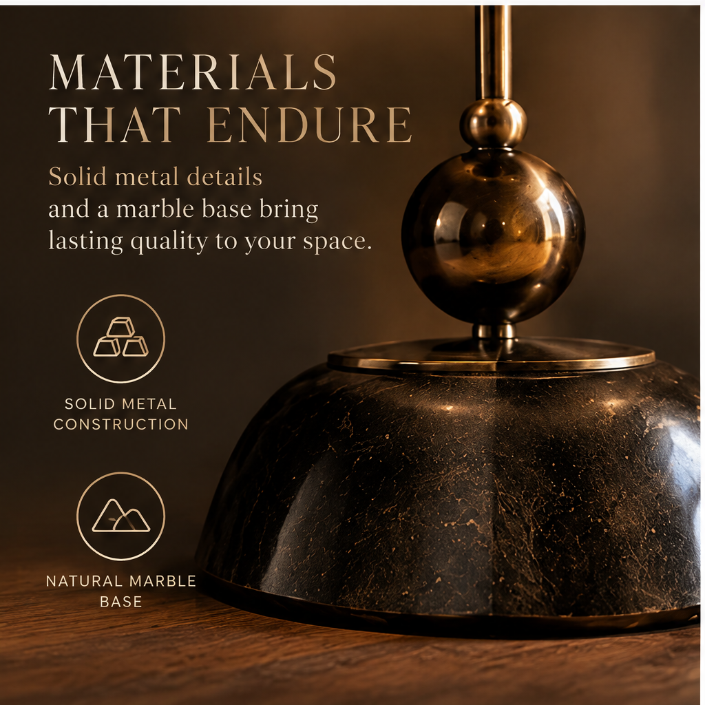 OMGANASA Triple-Tier Marble Glass Shade Art Deco Bronze Ball Table Lamp - Materials That Endure Base Detail
