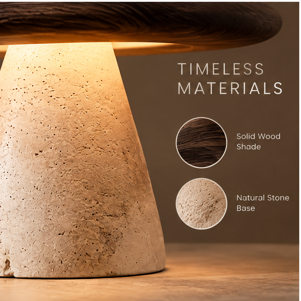 OMGANASA Solid Wood Shade Travertine Mushroom Table Lamp - Material Detail