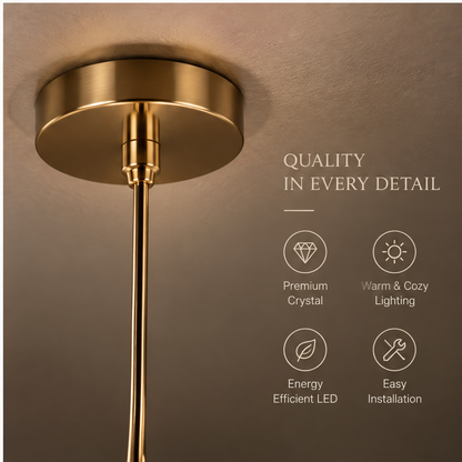 OMGANASA Crystal Leaf Branch Gold LED Pendant Chandelier Light - Quality Canopy Detail