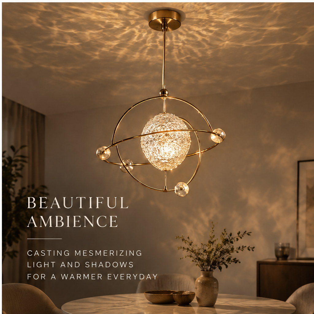 OMGANASA Solar System Crystal Globe Gold Chandelier Pendant Light - Beautiful Ambience
