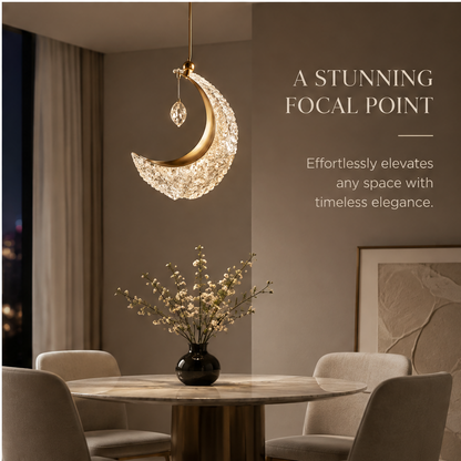 OMGANASA Crescent Moon K9 Crystal Gold Pendant Chandelier Light - Dining Room Focal Point