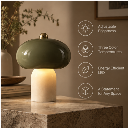 OMGANASA Green Glass Tri-Color LED Mushroom Table Lamp - Features Overview