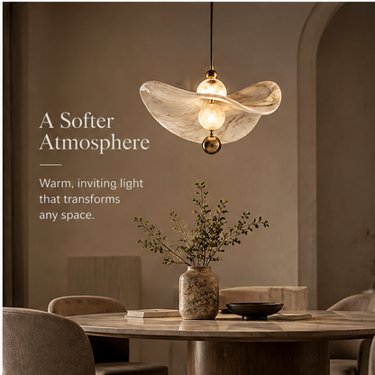 OMGANASA Marble Stone Leaf Shade Dual Globe Gold Pendant Light - A Softer Atmosphere Dining Scene